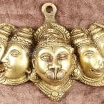 Pure Brass Panchmukhi Hanuman Wall Hanging | 4.5" x 6.7" x 1.5" (11.4 x 17 x 3.8 cm) | 650g Five-Face Sacred Art | Divine Protection Decor